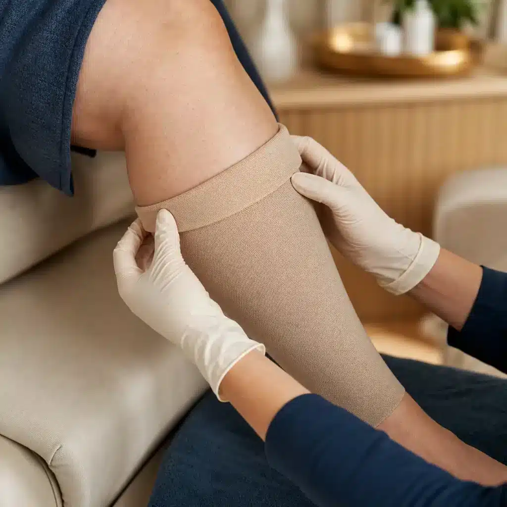 Specialist fitting a compression garment as part of lipedema care